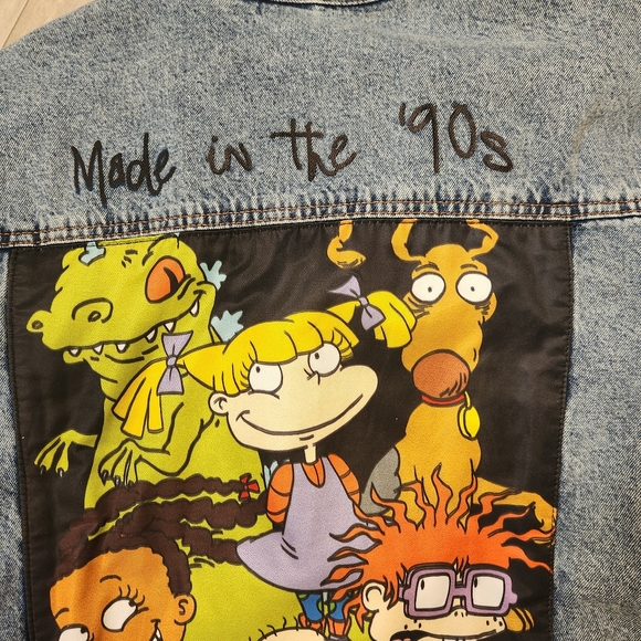 Nickelodeon jean jacket women's XL graphic print Made 90s Rugrets nostalgic blue - Picture 12 of 14